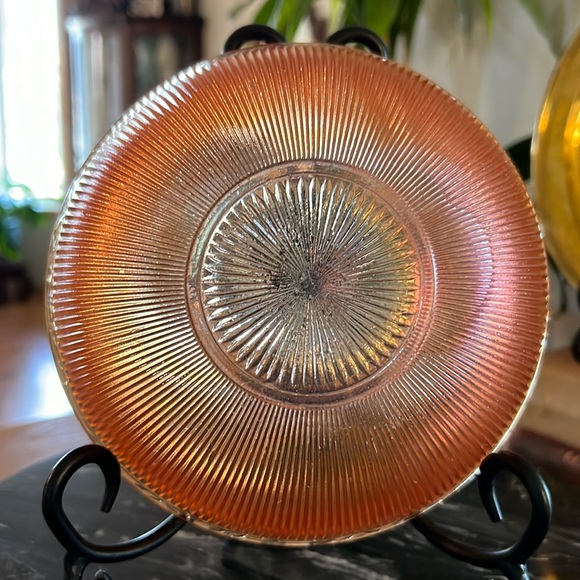 Antique 1928 Jeannette Glass Marigold Floral + Ribbed Carnival Glass Bowl - Picture 6 of 10